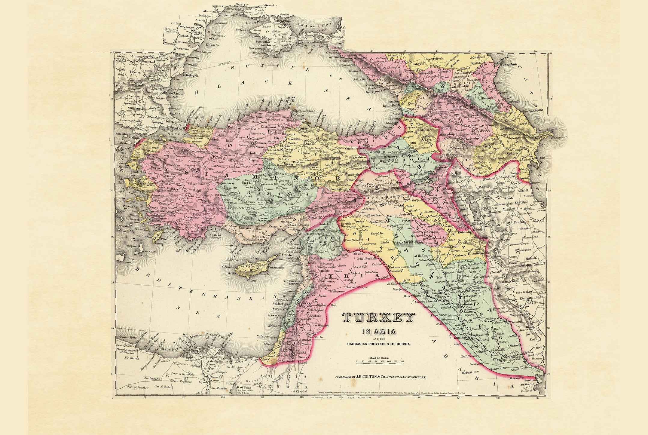 1856 Turkey Asia Caucasus Cartography Print - Vintage Map with Detailed Borders and Geography - Strategy Maps